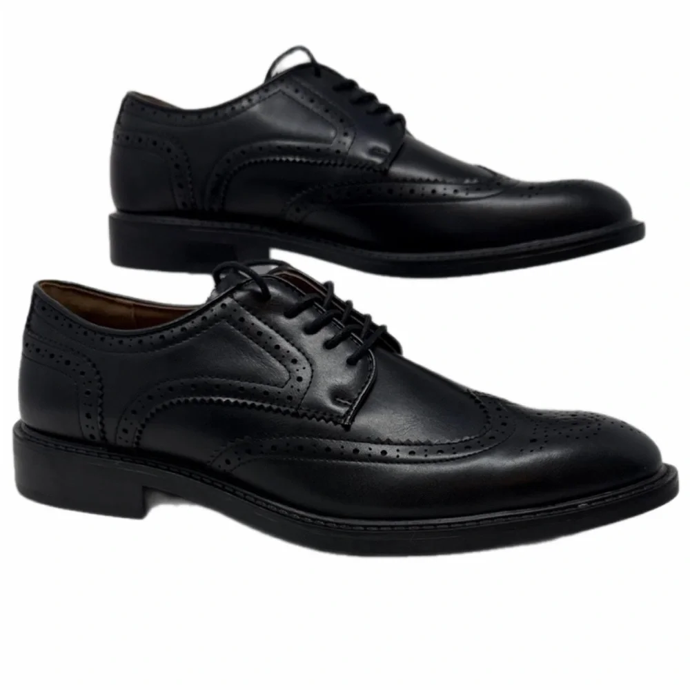 George Memory Foam Black Leather Oxford Brogue Men's Shoes Career Size 10